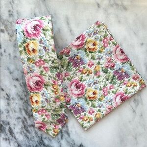 Tie Bar Liberty Fabric Dreamy Blooms White Tie and Pocket Square Set